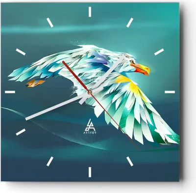 Produktbild von Wanduhr - Quadrat - Glasuhr - Adler Abstraktion - 30x30cm - Schleichendes Uhrwerk - Lautlos - zum Aufhängen bereit - Dekoration Modern - Wanddekoration aus Glas - C3AC30x30-3833