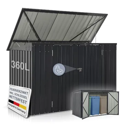 Produktbild von Juskys 3er Mülltonnenbox Namur 3 x 120 Liter Tonnen - 2 m² - 2 große Türen - Metall Mülltonnenverkleidung Müllbox Müllhaus Aufbewahrungsbox