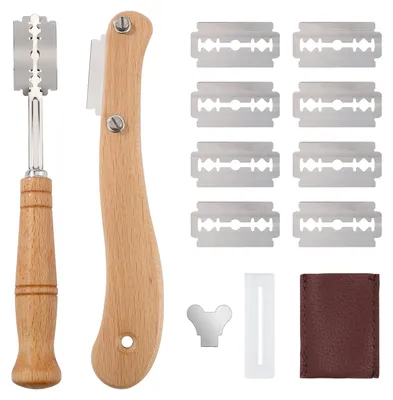 Produktbild von Bäckermess-Set – Brotmesser/Teigschneider – Edelstahl – Holzgriff – 10 austauschbare Messer – Sicheres Werkzeug – Brotschneider