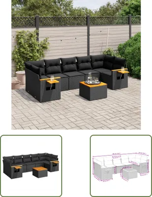 Produktbild von The Living Store 8-tlg. Garten-Sofagarnitur mit Kissen Schwarz Poly Rattan
