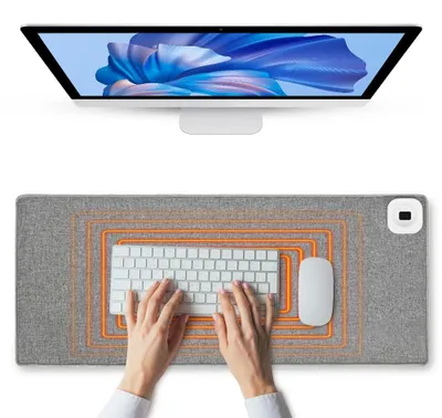 Produktbild von Beheizte Schreibtischunterlage Mauspad - 80 x 33 cm - 6 Temperaturstufen - Grau - Für Büro und Homeoffice