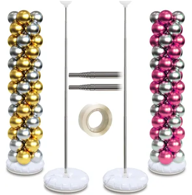 Produktbild von Omgoods - Ballonständer-Set – Verstellbar, 2 Stück – Rutschfester Fuß – Langlebiges Design – Teleskopischer Metallaufbau – Ideal für Veranstaltungen – Ballonständer