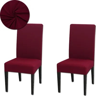 Immagine prodotto di Coprisedia 2 pezzi, coprisedia universale elasticizzato moderno monocolore coprisedia sala da pranzo, rosso vino