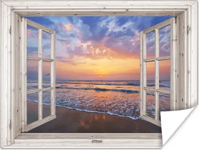 Produktbild von MuchoWow® Poster Aussicht - Meer - Strand - Sonnenuntergang - Blau 160x120 cm - Foto Plakat