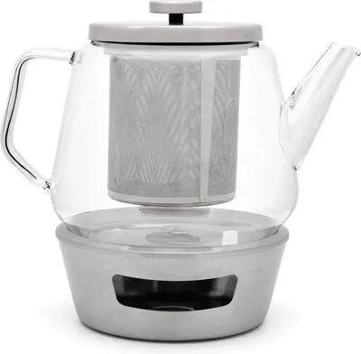 Produktbild von Große gläserne Einweg-Teepott 15 Liter Set mit Edelstahl-Teewärmer - zum Zubereiten von lose Tee - Tee-Set