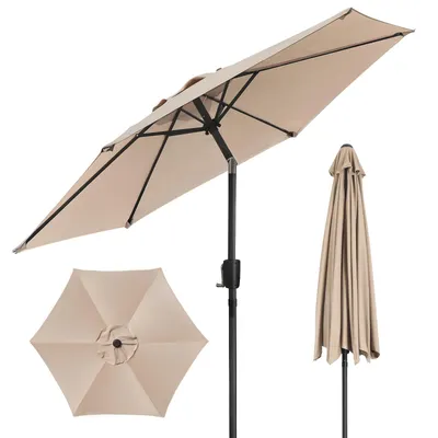 Produktbild von Puluomis Sonnenschirm 225cm mit Kurbel, Neigefunktion, UPF 30+ UV-Schutz, wasserdicht, 6 Rippen mit Rostschutz, 180g/m² Polyester BalkonTerrasse beige
