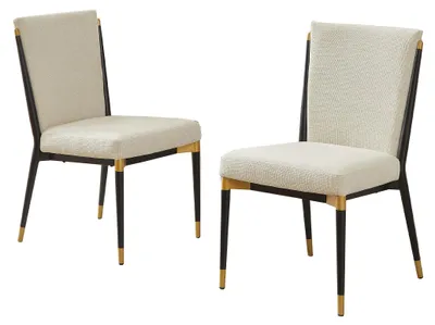 Productafbeelding van Eetkamerstoelen, set van 2, hoge rugleuning, beige bekleding, metalen frame, armleuningenloos design, verstelbare voetjes en een zithoogte van 41 cm, geschikt voor de eetkamer