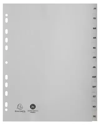 Produktbild von Exacompta 10x Register A4 RC-PP 120µ Taben Jan-Dec (FR) 12 Positionen Grau 2812E