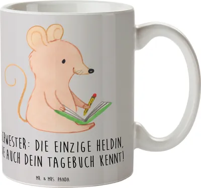 Produktbild von Mr. & Mrs. Panda Kaffeebecher Schwester Heldin - Grau Pastell - Geschenk, Pott, Geschenke, Kaffeetasse, Teetasse, Kaffeepott, Geschwister, Becher, Geschwisterliebe, Liebe
