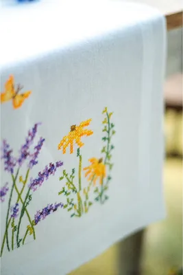 Produktbild von Vervaco gestempeltes Kreuzstich-Kit Tischtuch "Lavendel", 40x100cm