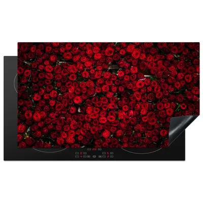 Produktbild von KitchenYeah© Herdabdeckplatte Blumen - Rosen - Rot , 91x52cm, Küche Deko, Glaskeramikkochfeld Herdabdeckung, Abdeckplatte fùr Kochfeld
