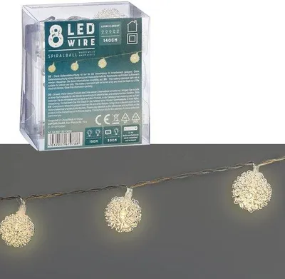 Productafbeelding van Spiraalbal | L 140 cm x Ø 3 cm wit 10 LEDs | Batterij decoratieve verlichting Kerstmis (1 x lichtketting spiraalball)