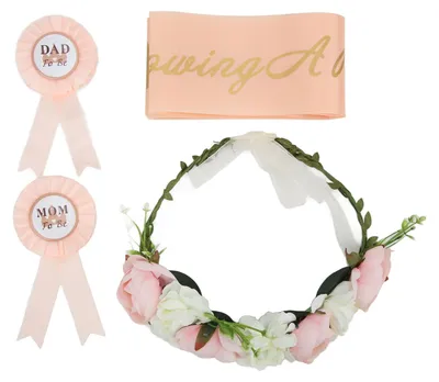 Image de Diadème pour baby shower, pendentif pour baby shower, couronne éternelle, ensemble d'accessoires pour cheveux fleuris, décoration, accessoires photo pour la baby shower