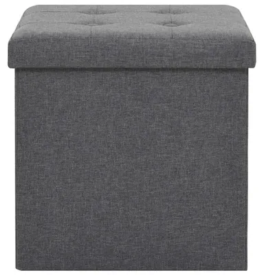 Imagen del producto de vidaXL Taburete con espacio de almacenamiento, color gris oscuro, apariencia de lino