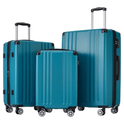 Produktbild von Flieks Kofferset 3 Stück, Trolley Hartschale Reisekoffer Set 3 teilig, Handgepäck Koffer Hartschalenkoffer mit Schwenkrollen, Grün