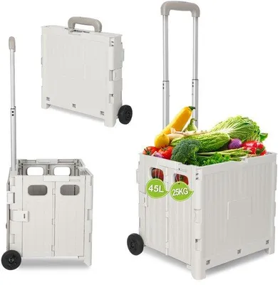 Produktbild von Kofferwagen - mit 2 Rädern bis 40 KG - Einkaufskarren - 45 Liter - für Einkaufen, Reisen und Camping - weiß