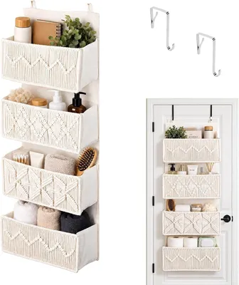 Productafbeelding van Hangorganizer met 4 vakken - Organizer om op te hangen boven de deur - Deurorganizer - Handgeweven boho-decoratie