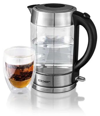 Produktbild von Cloer 4429 Glas-Wasserkocher 1,7 l mit LED-Beleuchtung, 360°-Basis, Überhitzungs- und Trockengehschutz, Kalkfilter, Wasserstandsanzeige & automatischer Abschaltung, Edelstahl, 2200 W