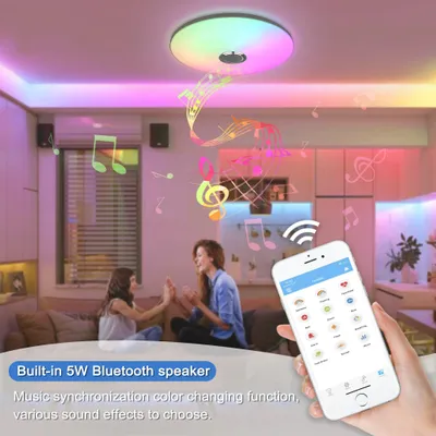 Produktbild von JOIEYOU Deckenlampe LED Deckenleuchte 60W mit Bluetooth Lautsprecher Wohnzimmerlampe Schlafzimmerlampe mit Fernbedienung oder APP-Steuerung Deckenleuchten, Dimmbar RGB Farbwechsel