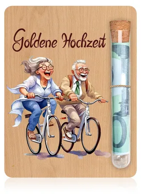 Produktbild von Holzgeschenk für das goldene Hochzeitjubiläum mit Reagenzglas