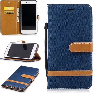 Produktbild von Tasche für Apple iPhone 8 Plus Jeans Cover Handy Schutz Hülle Case Dunkelblau