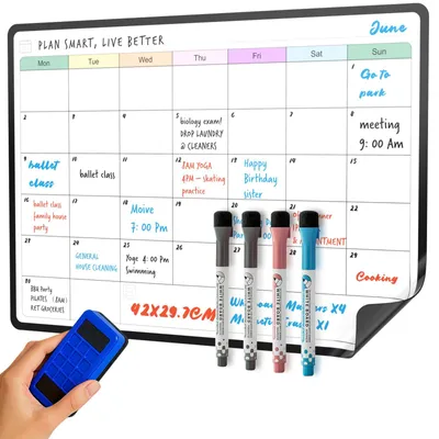 Produktbild von SURFOU Whiteboard Magnetisch für Kühlschrank, A3 Monatsplaner Abwischbar, für Zuhause & Büro, Menüplaner Einkaufsliste To Do Liste, mit 4 Whiteboardmarkern und 1 Radierer