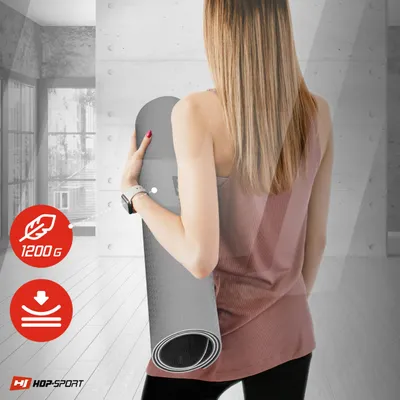 Obrázok produktu pre Podložka na jogu Hop-Sport s očkami HS-T008GM TPE gymnastická podložka na pilates je protišmyková a skladacia - 183 x 61 x 0,8 cm - sivá