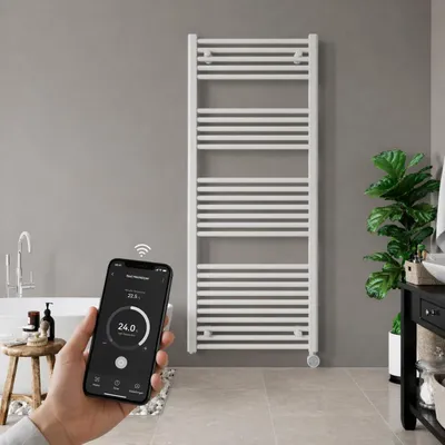 Immagine prodotto di Riscaldatore elettrico da bagno - 1000 Watt - 177,5 x 75 cm - Bianco - Wi-Fi - Radiatore asciugamani