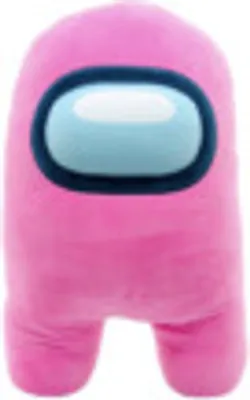 A pink plush toy of a character from the game Among Us.