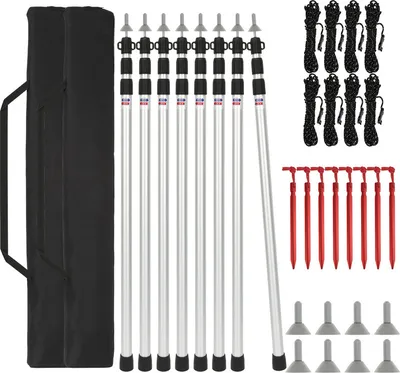 Produktbild von TolleTour Zeltstange Teleskop-Zeltstangen Aluminium, Verstellbare Aufstellstangen für Tarp, Zelt,  Sonnensegel oder Plane, Stilausziehbar von 88cm-234cm 8 Stück