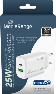 Immagine prodotto di MediaRange Ladegerät 25W 2-Port 1x USB-A/1x USB-C GaN, weiß