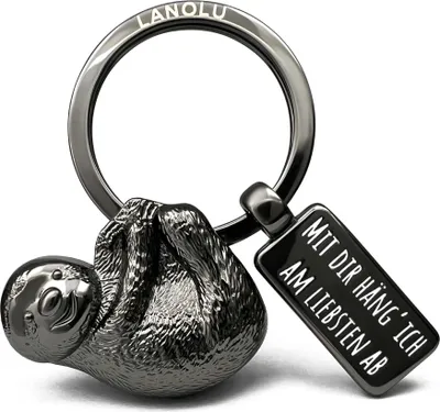 Produktbild von LANOLU Faultier Schlüsselanhänger Tiere Metall mit Gravur Glücksbringer Sloth Keychain 3D Figur Faultier Anhänger Faultier Geschenkideen