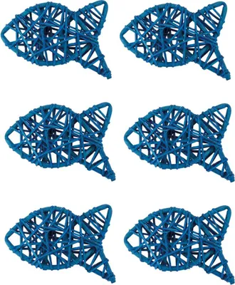 Produktbild von Oblique Unique 6 Rattan Fische Tischdeko für Taufe Kommunion Konfirmation Firmung - dunkelblau