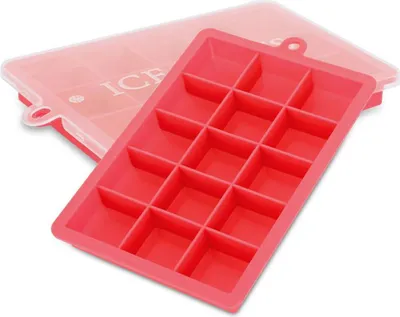 Obrázek produktu pro Intirilife 2x forma na kostky ledu v červené barvě - sada 2 à 15 přihrádek Silikonové formy na kostky ledu s víkem - pružný zásobník na kostky ledu s možností uzavření na led, dětskou stravu a další potraviny