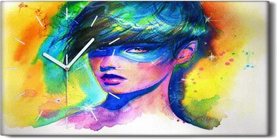 Produktbild von Wandbild Leinwand Bilder Wanduhr 60x30 Fantasie Galaxie Mädchen Aquarell - weiße Hände