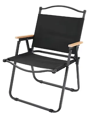 Produktbild von Campingstuhl klappbar, Outdoor-Faltstuhl mit dickem Oxford-Gewebe & Holzarmlehnen, tragbar, bis 115 kg belastbar, für Strand & Picknick, Schwarz
