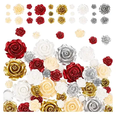 Produktbild von 50 Blumenperlen in 5 Größen und 5 Farben für Bastelprojekte
