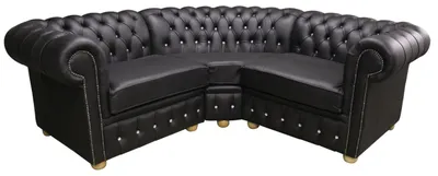 Obrázek produktu pro Rohová pohovka kožená pohovka černé čalounění rohová sedací souprava design Chesterfield