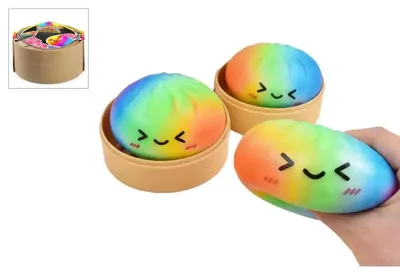 Produktbild von Van Manen Veenendaal b.v. Kawaii Fidget Dumpling Foam 8,5cm im Bambustopf Regenbogen 10cm Sonstige