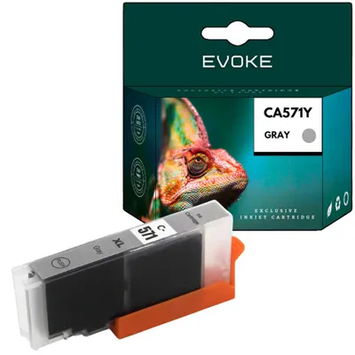 Obrázek produktu pro Kompatibilní inkoustové cartridge Evoke pro tiskárny Canon CLI-571XL CLI571XL 0335C001 CLI571GYXL CLI571G, šedá barva, objem 13 ml, výtisk až 820 stran, vhodné pro modely PIXMA MG5750, 5751, 5752, 5753, 6850, 6851, 6852, 6853, 7750, 7751, 7752, 7753; TS5050, 5051, 5053, 5055, 6050, 6051, 6052, 8050, 8051, 8052, 8053, 9050, 9055