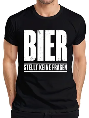 Productafbeelding van Bier stelt geen vragen. Grappig shirt voor een feestje, cadeau voor mannen. Alcohol. Heren T-shirt, zwart, maat M