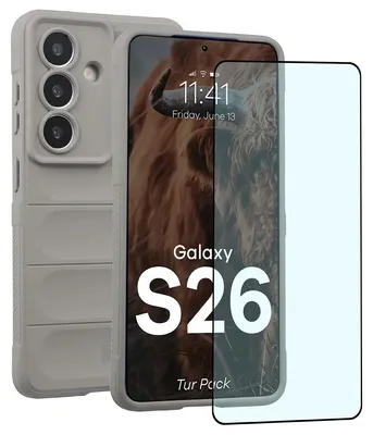 Produktbild von Robuste Handyhülle + gehärtetem Glas für Galaxy S26, Bizon Tur Pack, Hellgrau