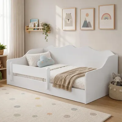 Produktbild von Kids Collective Kinderbett Bodenbett 80x160 cm Weiß | Montessori Bett inkl. Rausfallschutz & Lattenrost | Jugendbett Mädchen & Jungen