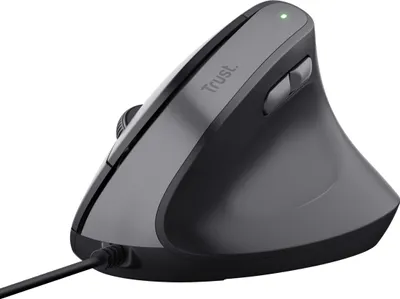 Produktbild von Trust Yuno Vertikale Maus, Ergonomische Maus für Rechtshänder, Vorbeugung Gegen Mausarm/Tennisarm (RSI Syndrom), 60% Recyclingkunststoff, mit Kabel, Computer Laptop PC Mac - Schwarz