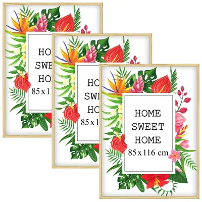 Produktbild von MG Design Set aus 3 Natural Bilderrahmen 70 x 100 cm - Aus echtem Holz mit Acrylglas, zum Aufhängen & Aufstellen, für Fotos, Poster & Puzzle