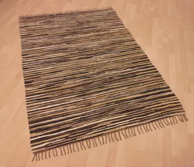 Produktbild von Teppich Fleckerl Fleckerlteppich Handwebteppich UNI Baumwolle Handweb Waschbar Farbe: Braun gestreift Größe: ca. 140x200 cm