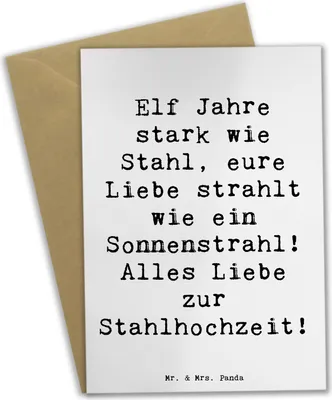 Produktbild von Mr. & Mrs. Panda neujahrskarte Spruch 11. Hochzeitstag Stahlhochzeit - Weiß - Geschenk, Heiraten, Liebe, vatertagskarte, babykarte, Heirat, einladungskarten, Geschenke
