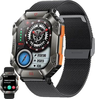 Produktbild von Fur Herren mit Telefonfunktion, 5ATM wasserdichte Fitnessuhr mit Schrittzähler Herzfrequenz, SpO2, Sportuhr Aktivitätstracker