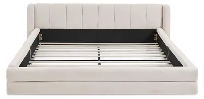 Obrázok produktu pre Rám postele – dvojlôžko – 160 × 200 cm – poťah z velúru – čalúnená opierka – bez matraca – farba: béžová