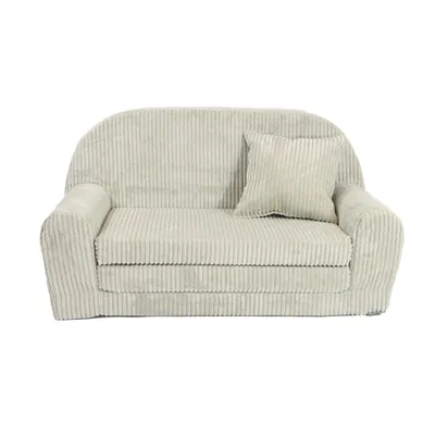 Produktbild von Mini-Kindersofa - Ausklappbares Kindersofa aus Cord in Beige klappbar abnehmbarer waschbarer Bezug Kuschelcouch für Kinder